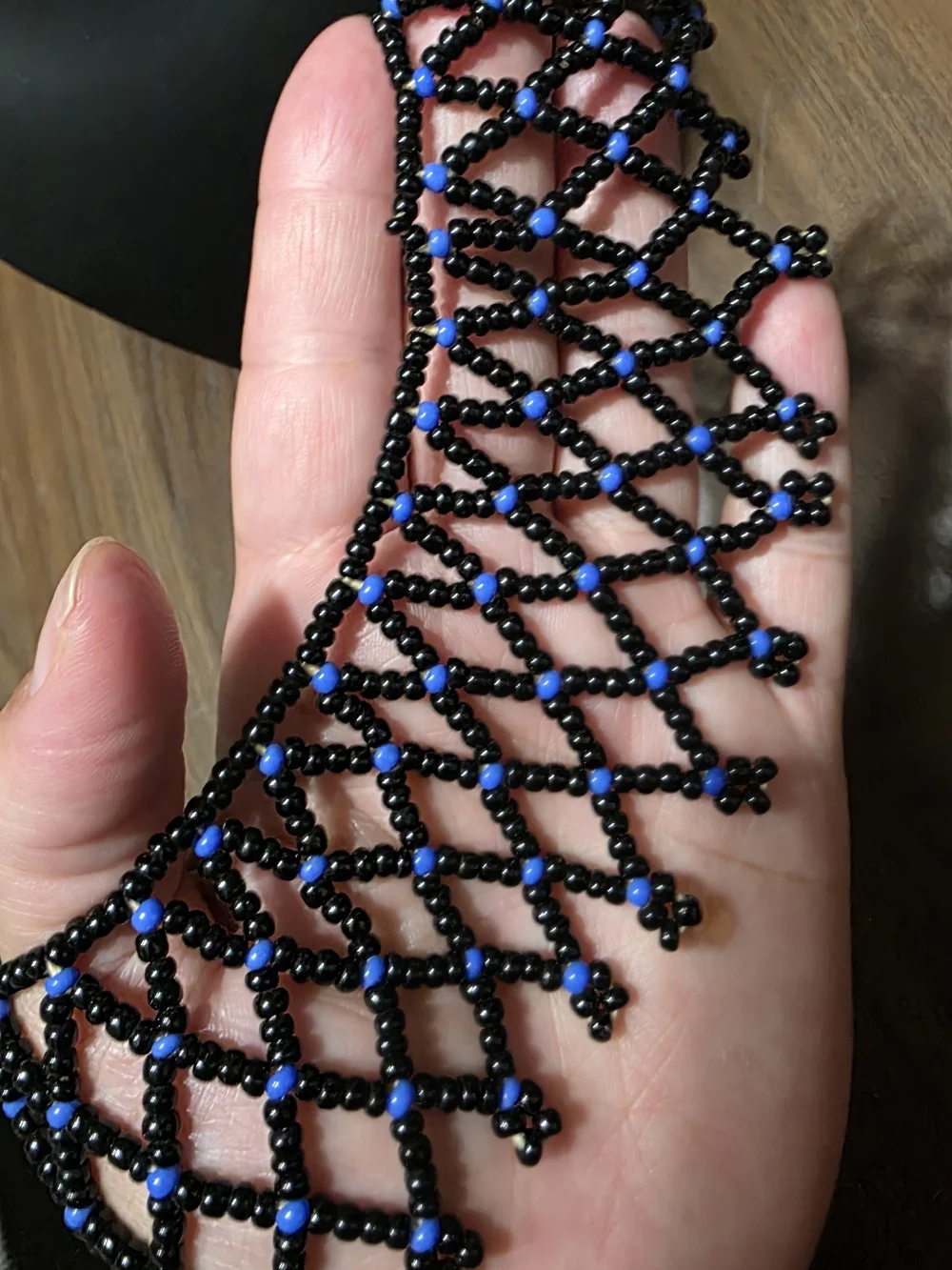 Handcrafted Black and Blue Beaded Statement Necklace